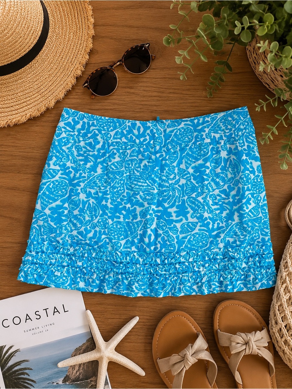 Lilly Pulitzer Turquoise and White Printed Skirt Size 6